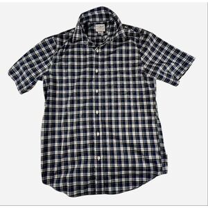 L.L Bean men's blue green yellow plaid short sleeve button down shirt Small